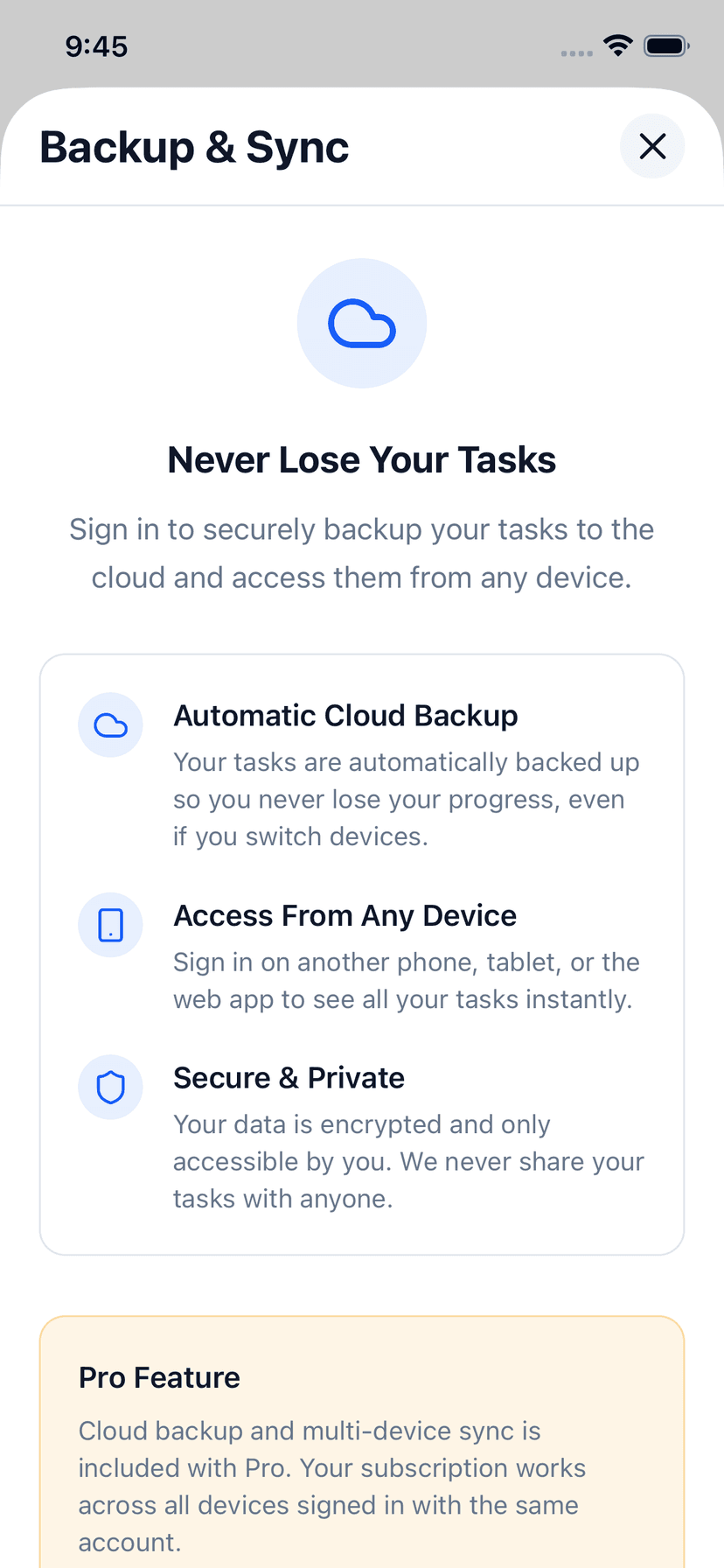 Focus Matrix Pro backup and sync settings with cloud backup and multi-device access